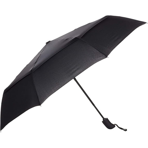 Round Travel Umbrella with Auto Open/Close Button, Wind-Proof Compact Design, Wind Vent, Strong Alloy Steel Frame, Soft-Grip Handle, Storage Sleeve, 11" When Closed, Black