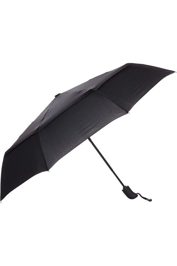 Round Travel Umbrella with Auto Open/Close Button, Wind-Proof Compact Design, Wind Vent, Strong Alloy Steel Frame, Soft-Grip Handle, Storage Sleeve, 11" When Closed, Black