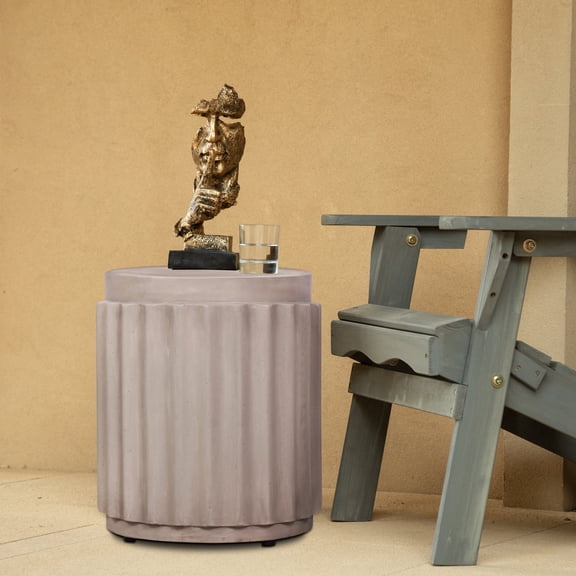 Round Travertine Look Accent Table