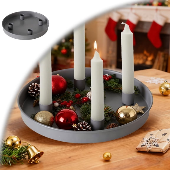 Round Tray Candle Holders 4 Movable Taper Stands Solid Metal Decorative Design Fits 2cm Candles for Home Desktop DIY Party Wedding Decor