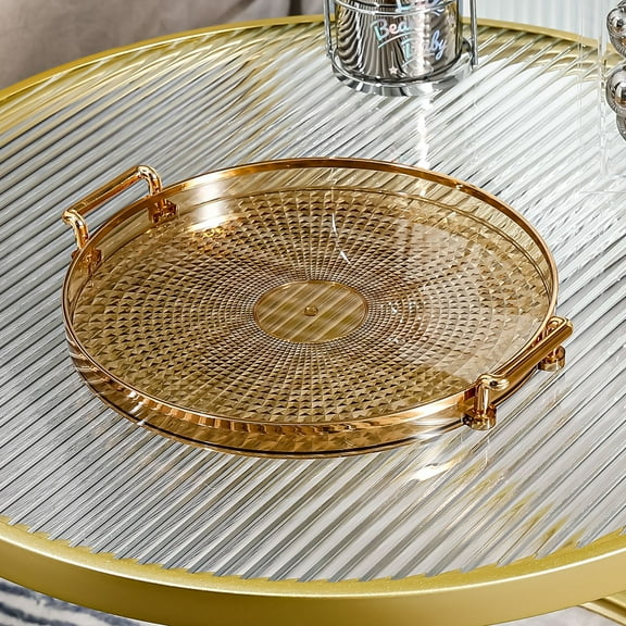 FUEENIRVA Golden Round Tea Cup Tray Acrylic Serving Tray Decorative Platter for Home Restaurant Bar