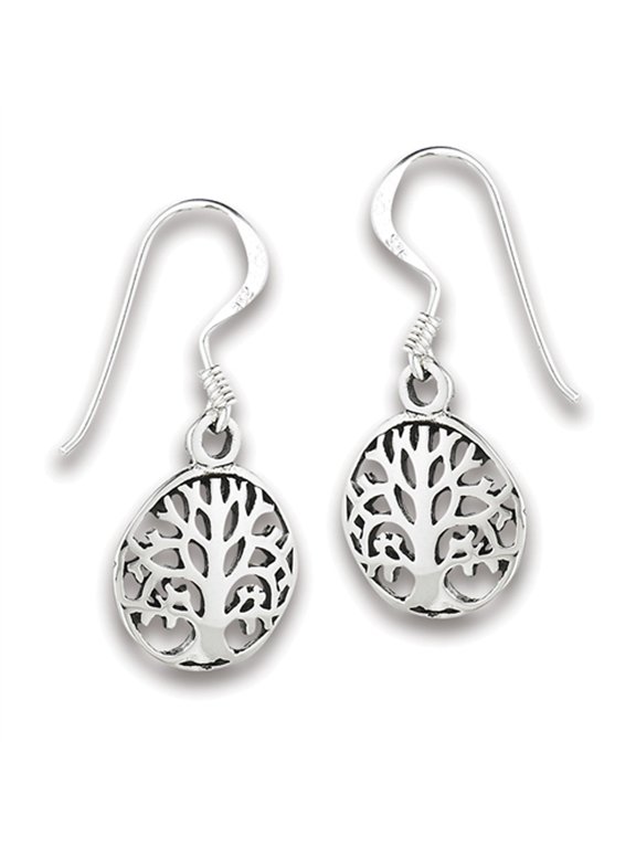 Round Tree Of Life Nature .925 Sterling Silver Branch Out Earrings Jewelry Female Unisex