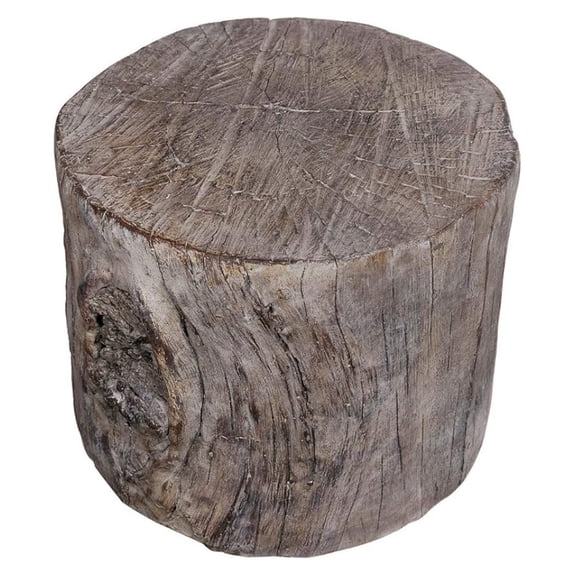 Round Tree Stump Cement Stool, Weathered Brown