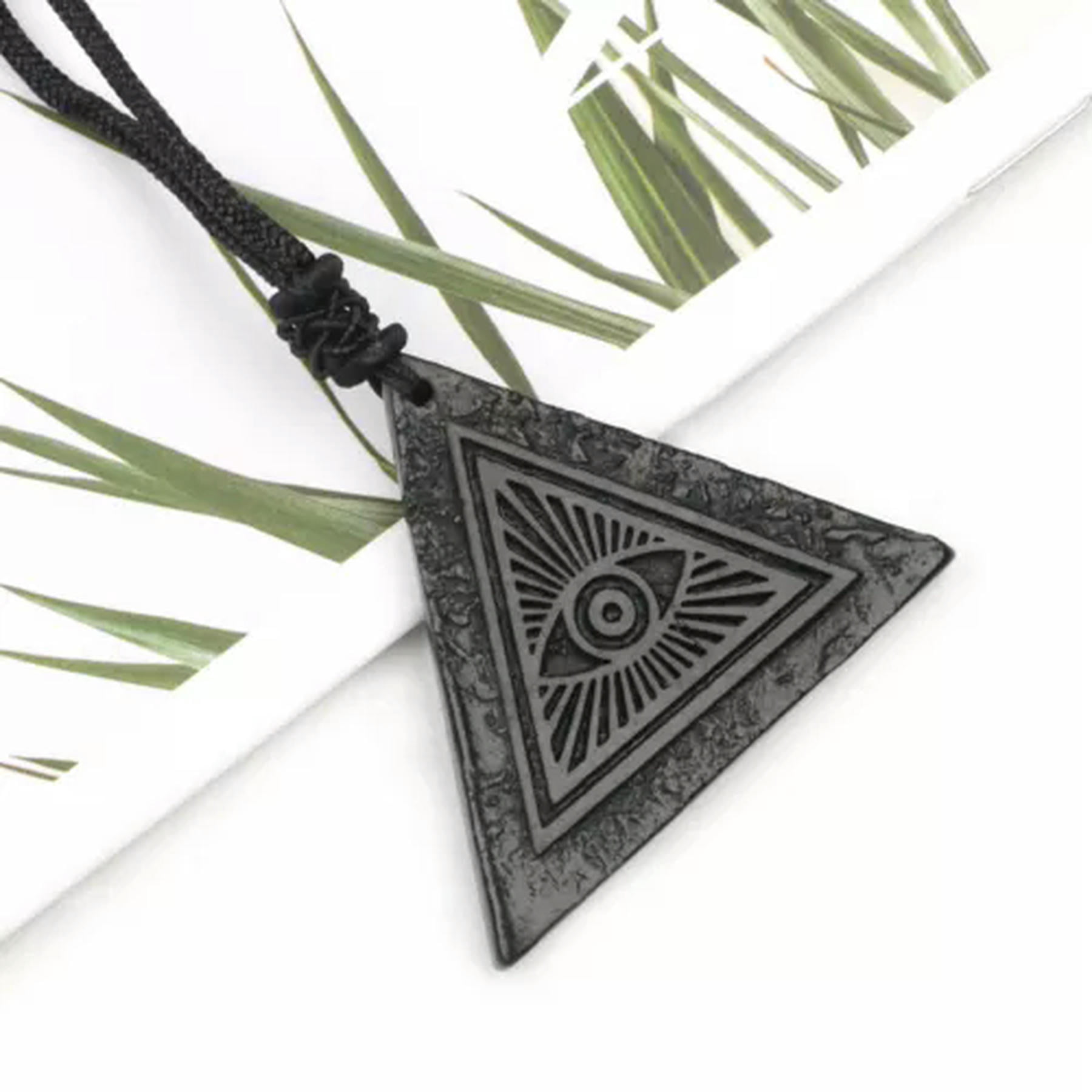 Emf Rope Round Triangle Shungite Stones Crystal Necklace Rope Pendant Protection ...