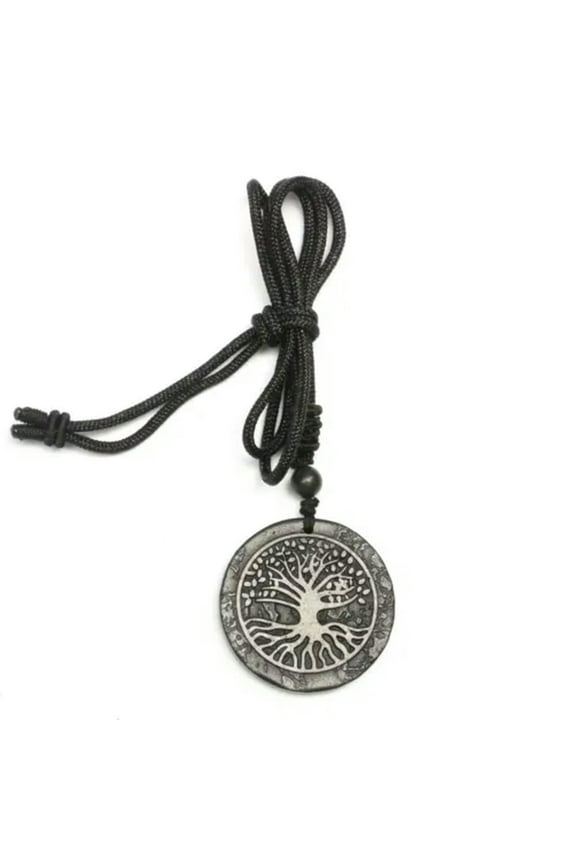 Round Triangle Shungite Stones Crystal Necklace Rope Pendant Protection EMF Gift