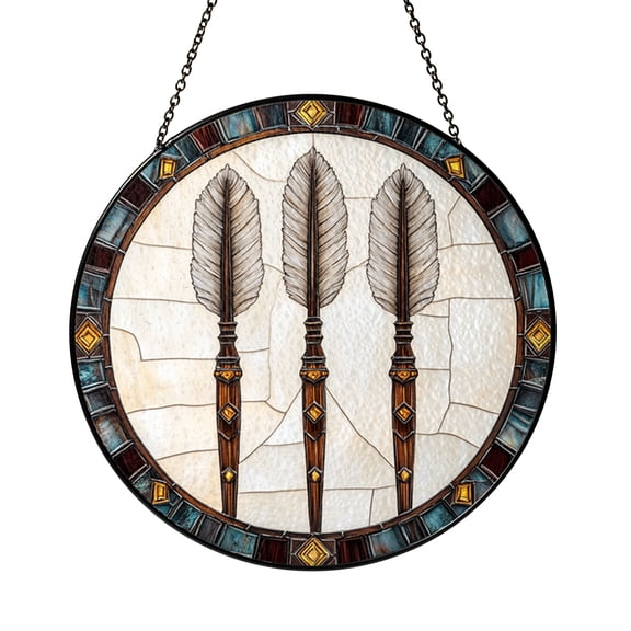 Round Tribal Arrow Glass Suncatcher Window Decor, Artistic Bohemian Ornament Gift for Archery Fans