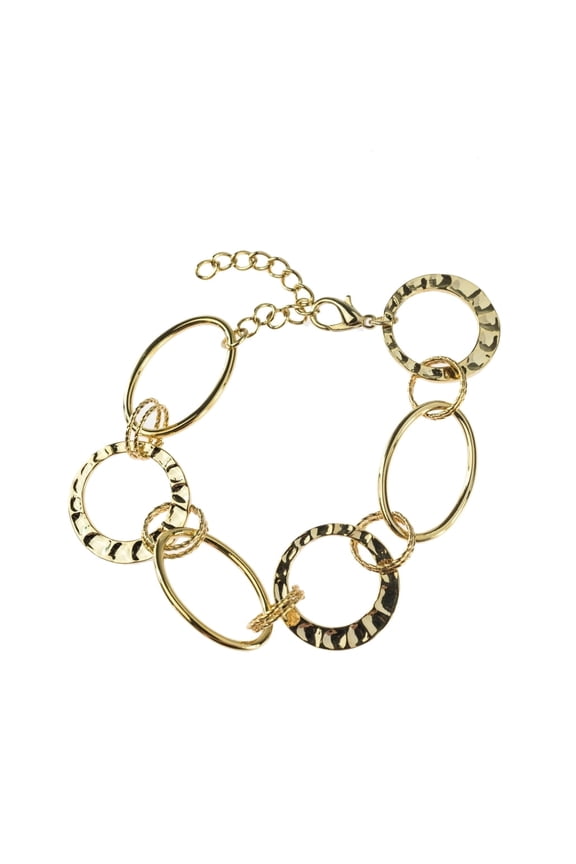 Trendy Mixed Link Chain Bracelet with Hammered and Smooth Circles in Gold Tone Jewelry Bracelet Gold
