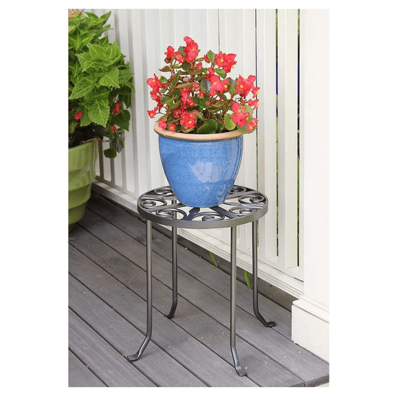 Round Trivet Wrought Iron Plant Stand, Graphite