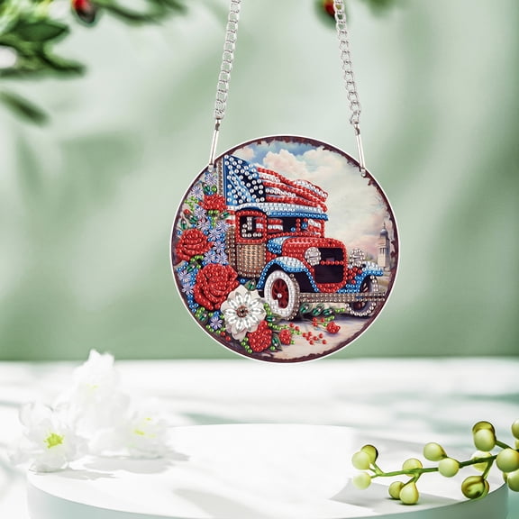 Round Truck Rose Diamond Art Painting Kit Pendant Independence Day