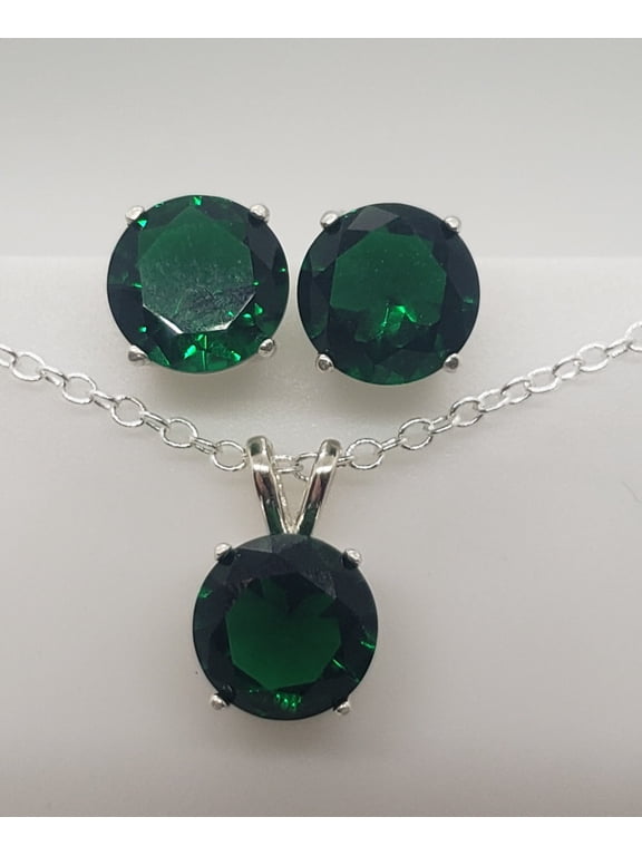 Round Tsavorite Garnet Sterling Silver Earring/Necklace Set