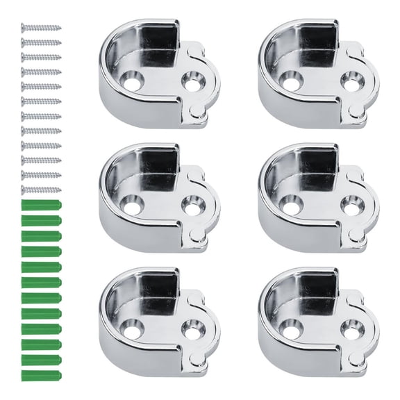 Round Tube Brackets 6PCS, Sturdy Zinc Alloy Closet Rod Holders, Quick Install for Wardrobe Shelving & Storage