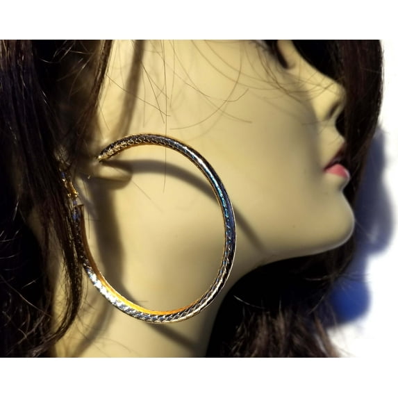 Round Tube Hoop Earrings Gold Tone Hoop Earrings 2.5 inch Textured Hoops