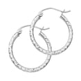 thumbnail image 1 of Round Tube Hoops Solid 14k White Gold Earrings Polished French Lock Design Diamond Cut 20 x 1.5 mm, 1 of 1