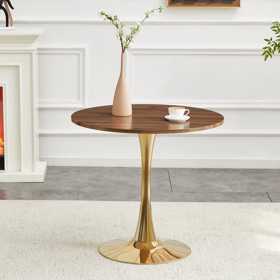 Round Tulip Bistro Dining Kitchen Table with Metal Pedestal Base Thickened Tabletop for Small Places, Living Room, Cafe