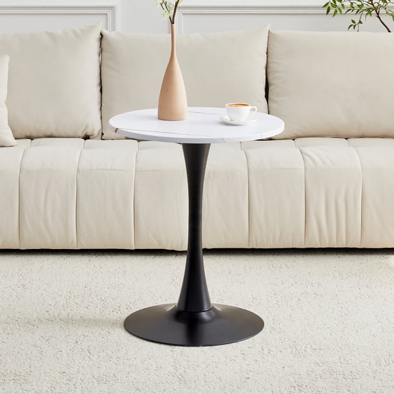 Round Tulip Bistro Dining Kitchen Table with Metal Pedestal Base Thickened Tabletop for Small Places, Living Room, Cafe