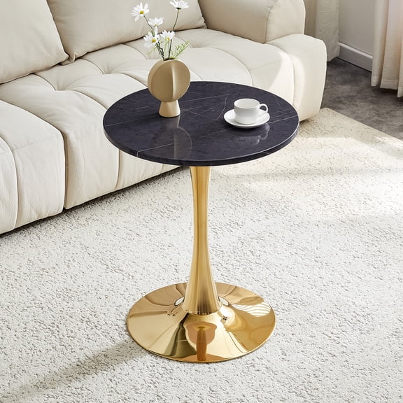 Round Tulip Bistro Dining Kitchen Table with Metal Pedestal Base Thickened Tabletop for Small Places, Living Room, Cafe