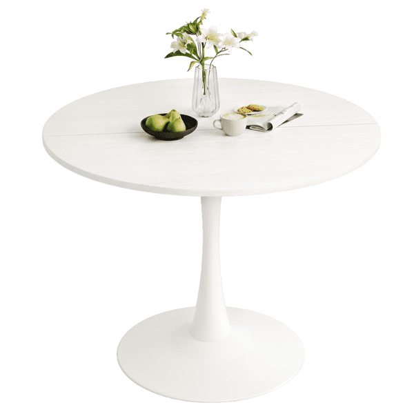 Round Tulip Dining Table, 39.4 Inch Dining Table for 4 People, Melamine Laminated MDF Tabletop with Metal Pedestal Base, Easy Assembly Kitchen Dinner Table for Dining Room, Home, Apartment, White