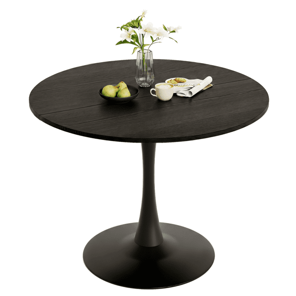 Round Tulip Dining Table, 39.4 Inch Dining Table for 4 People, Melamine Laminated MDF Tabletop with Metal Pedestal Base, Easy Assembly Kitchen Dinner Table for Dining Room, Home, Apartment, Black