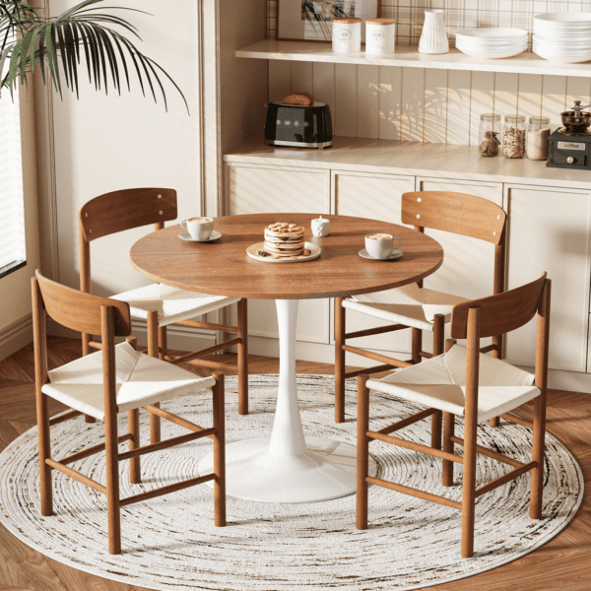 Round Tulip Dining Table for 4 People, Melamine Laminated MDF Tabletop with Metal Pedestal Base, Easy Assembly Modern Kitchen Dinner Table, 39.4"X39.4"X29.5"