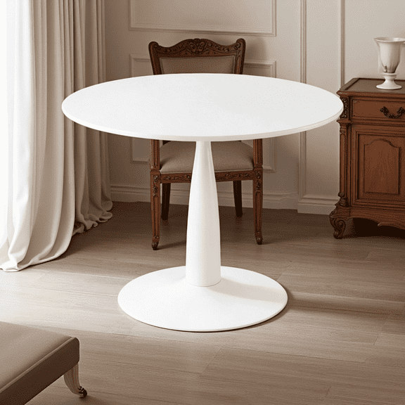 Round Tulip Dining Table 42 Inch, Modern Kitchen Table for 2-4 Persons, Bistro Table with Golden Metal Pedestal Base, Space Saving for Apartment Cafe, White