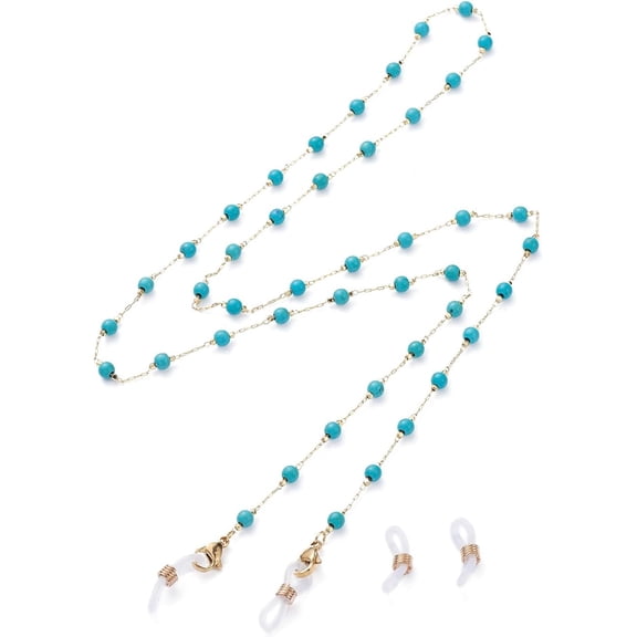 Round Turquoise Beads Eyeglasses Chains Brass Cable Chains Neck Strap