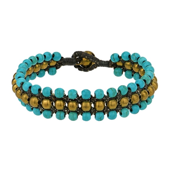 Round Turquoise Harmony Brass BeadsToggle Bracelet