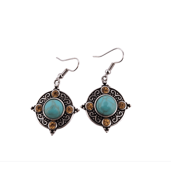 Round Turquoise Silver Dangle Earrings RTSDE2