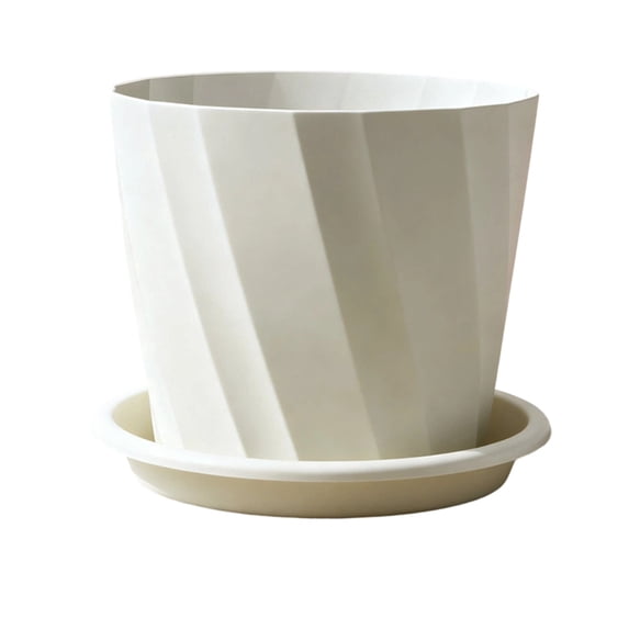 Round Twill Textured Plastic Planter 5-Inch Breathable Flower Pot With Drainage Tray For Indoor Plants Beige