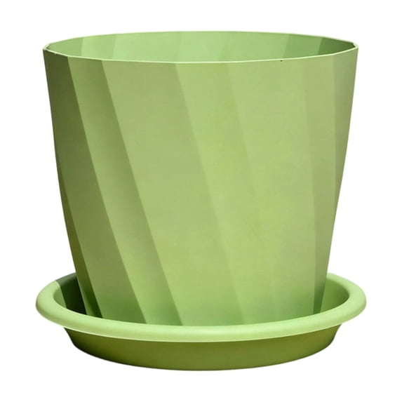 Round Twill Textured Plastic Planter 5-Inch Breathable Flower Pot With Drainage Tray For Indoor Plants Green