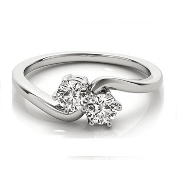 Round Two Stone Diamond Engagement Ring, 14K White Gold (0.62 Ct, D Color, VVS2 Clarity)