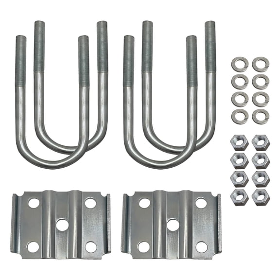 Round U Bolt & Plate Kit for Trailer Axle, Galvanized Zinc, 3"W x 7"L - Single Axle