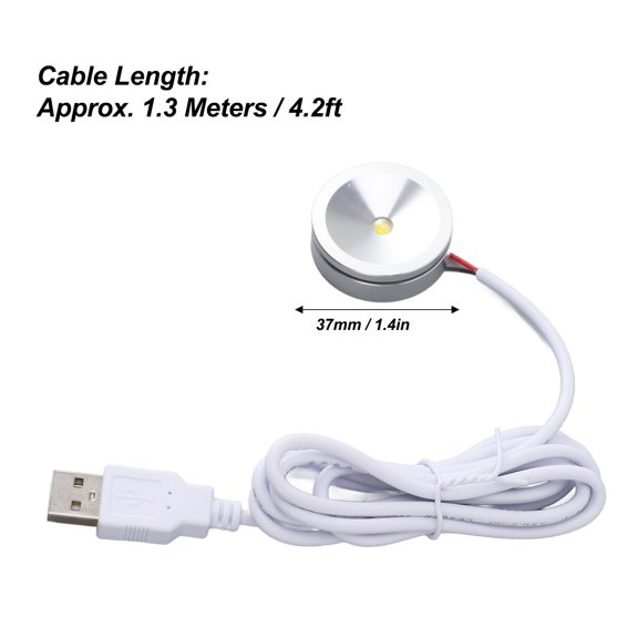 Round USB Display Spotlight, 5V LED Cabinet Shelf Lamp, Easy Install With Adhesive Screws, 4.2ft Cable