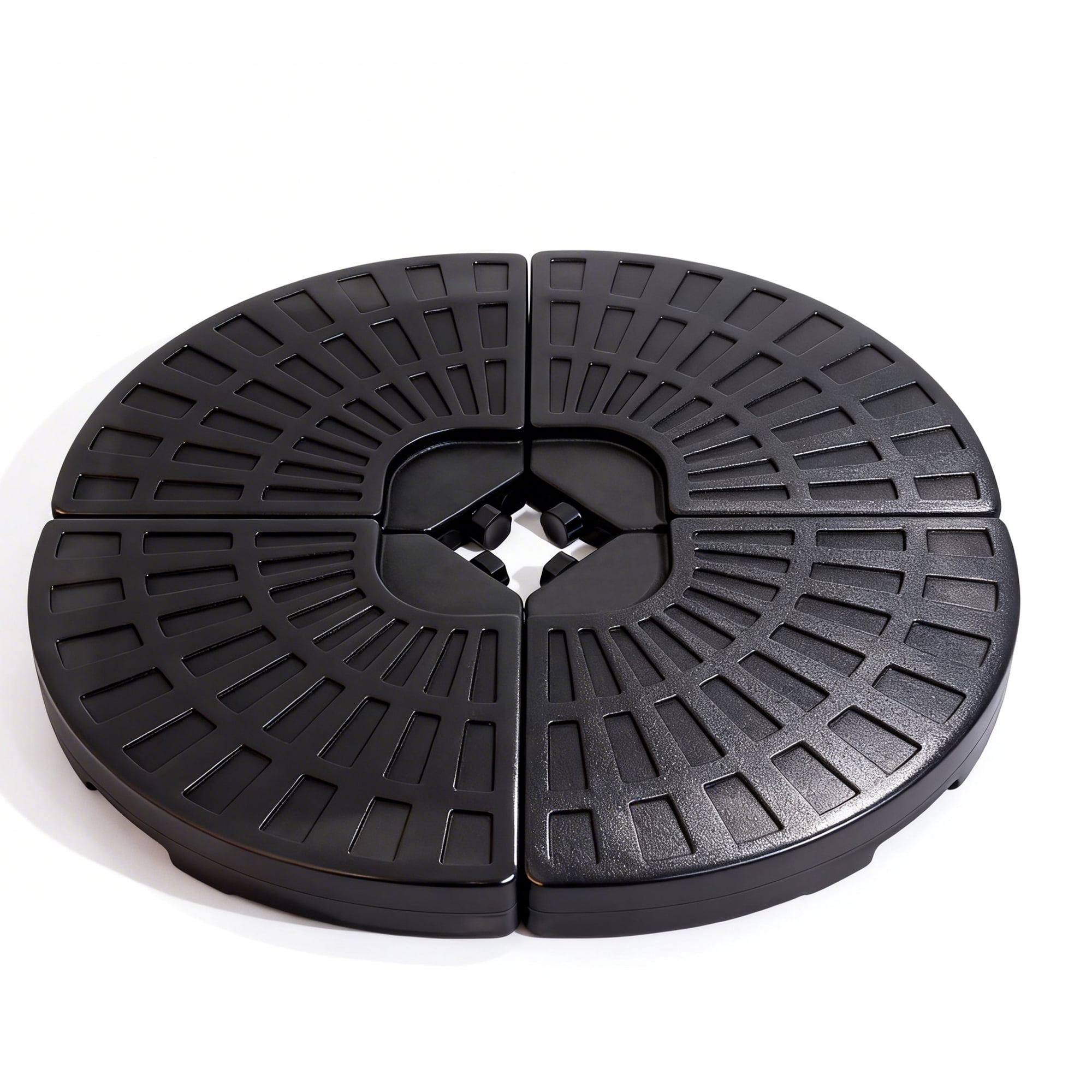 Round Umbrella Stand Base, 4-Piece Fillable Offset Patio Umbrella Base, Heavy Duty 220lbs Windproof Umbrella Stand for Outdoor, Black Round Parasol Base for Backyard, Garden