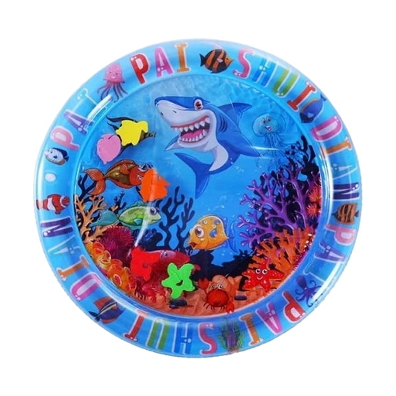 Round Underwater Shark Coral Fish Print Thick Cat Water Play Mat Wide Leakproof Water Inlet Foldable Scratch Puncture Resistant All Season Cooling Warm Interactive Sensory Play Pad(Shark-65cm)