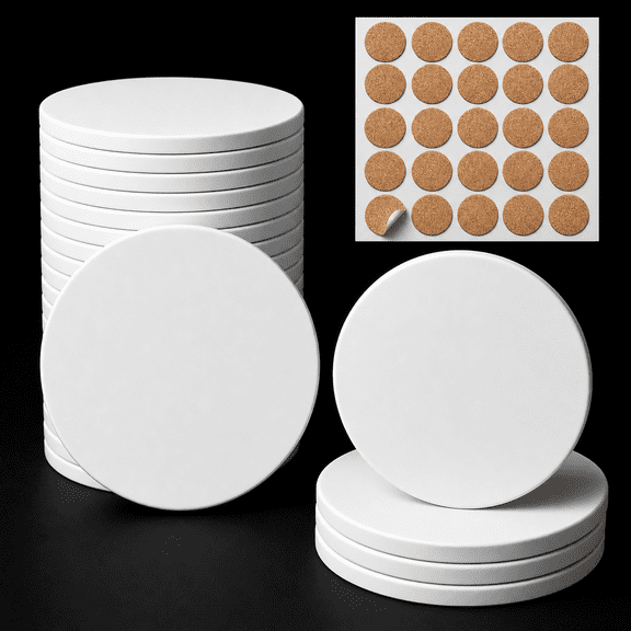 Round Unglazed Blank Ceramic Coasters 24 Pack for Crafting Art Projects