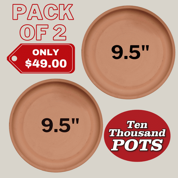 Round | Unglazed Ceramic Plant Saucer | High Fired Ecofriendly Clay - Sizes 8"-24" - FREE SHIPPING (9.5"W-PACKOF2, Unglazed)