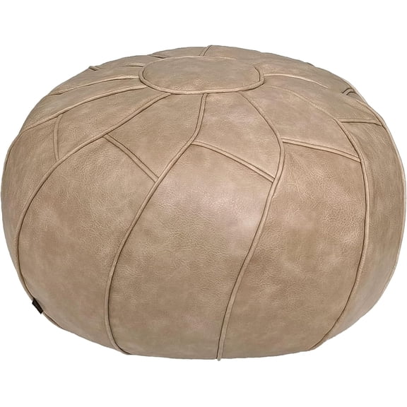 Round Unstuffed Pouf Cover, Leather Foot Stool Ottoman with Storage, Bean Bag Floor Chair, Multi Functional Footrest for Living Room, Bedroom or Balcony (Mushroom)