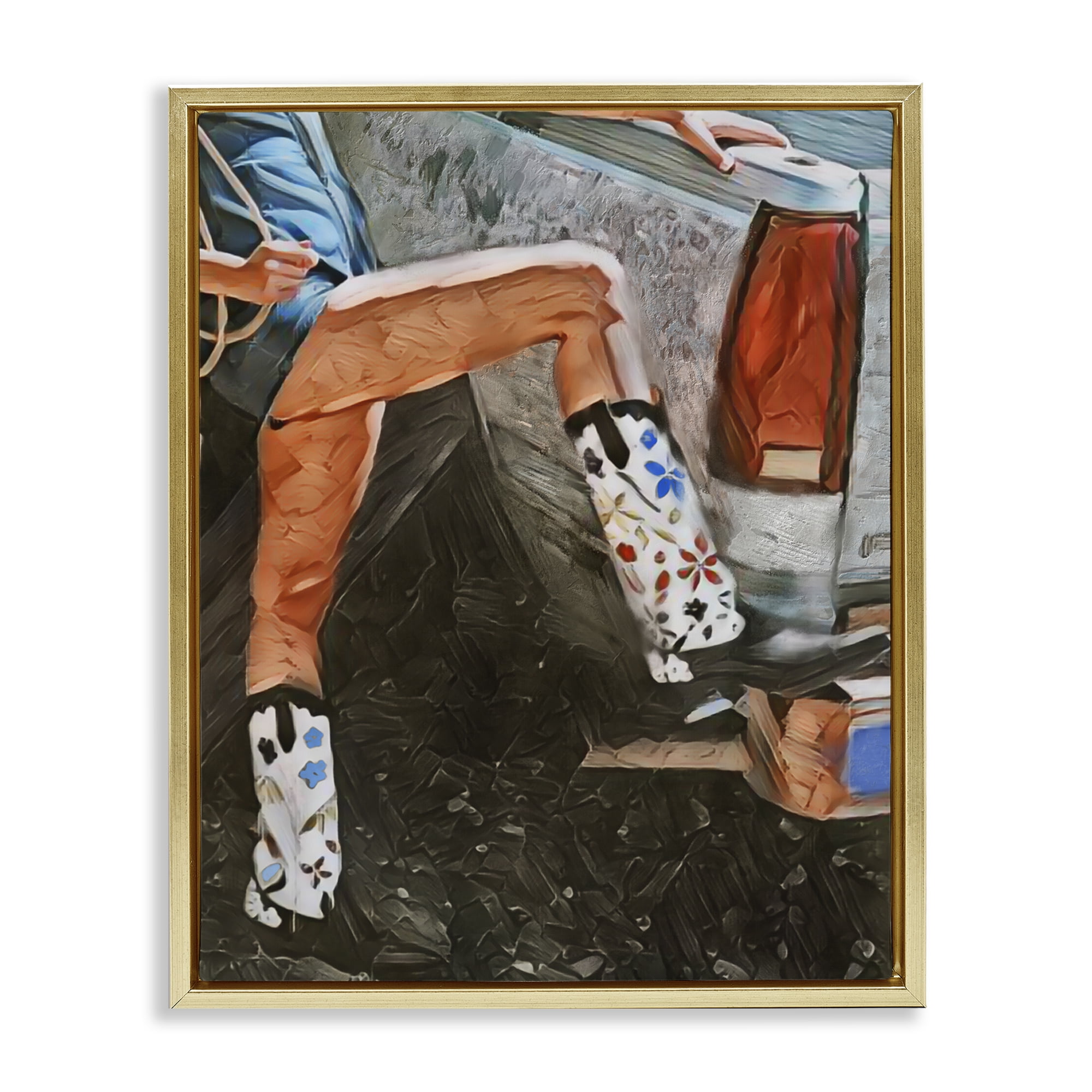Round Up Cowgirl Boots Gold Framed Floater Canvas Wall Art, design by Jesse Keith