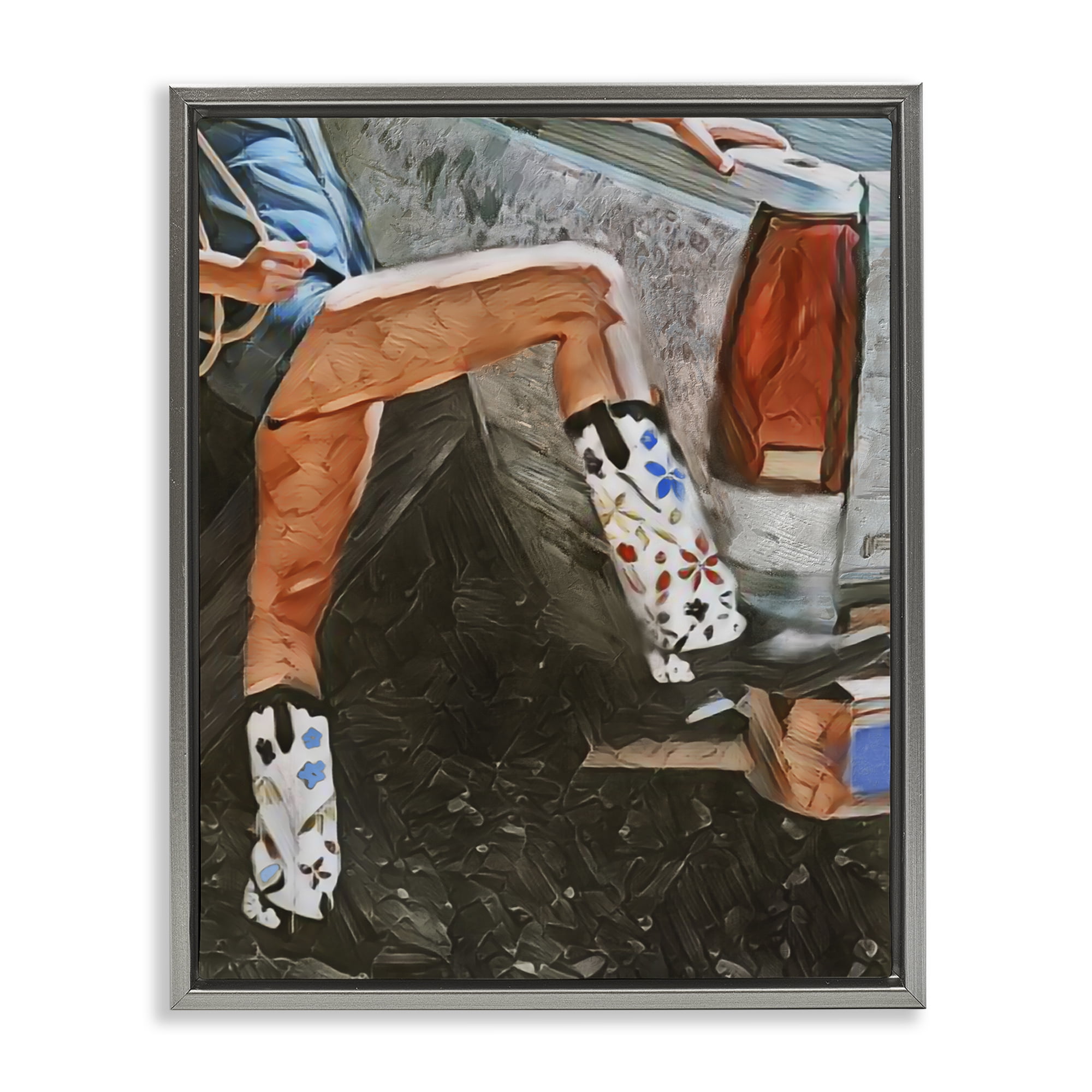 Round Up Cowgirl Boots Gray Framed Floater Canvas Wall Art, design by Jesse Keith