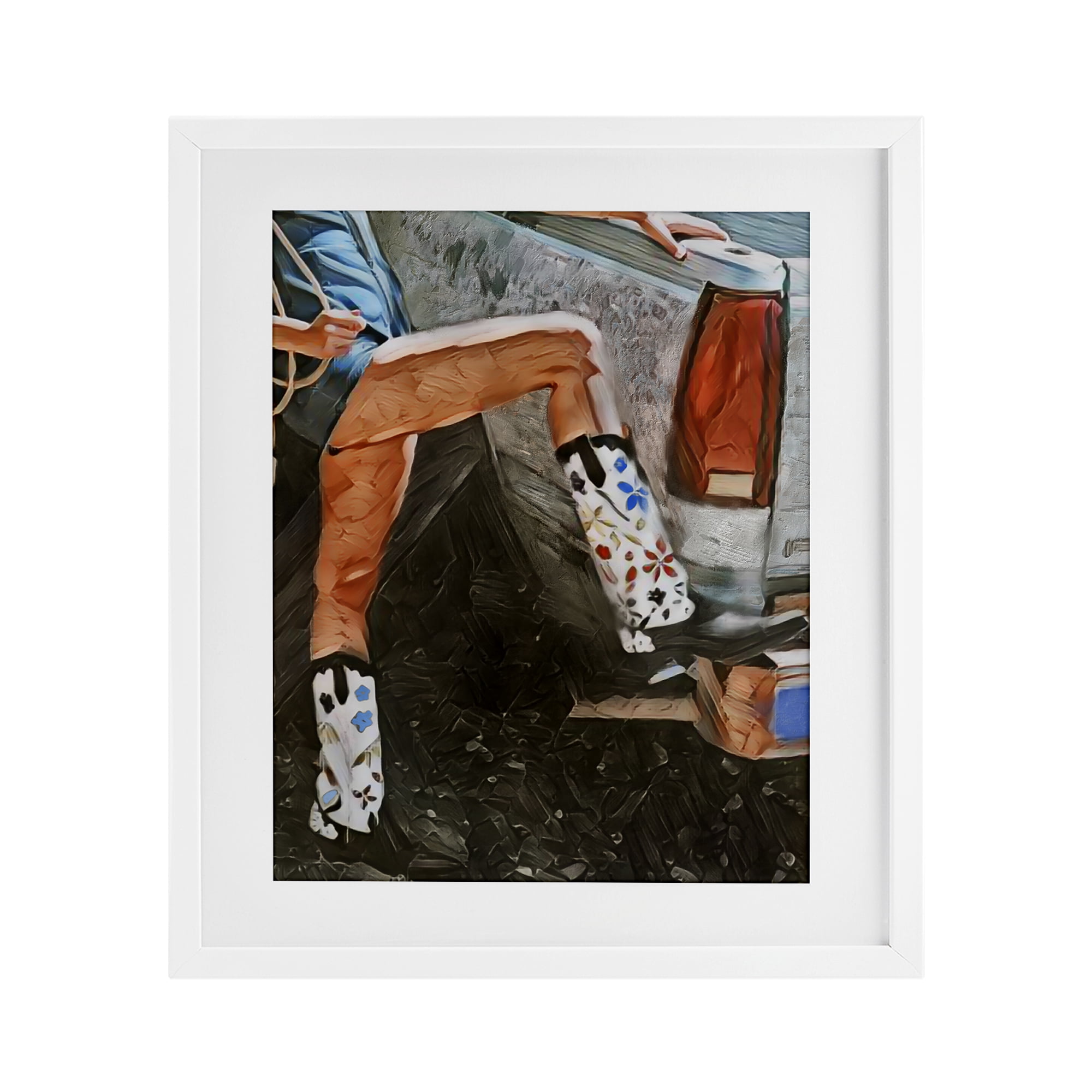 Round Up Cowgirl Boots White Framed Print Under Glass, design by Jesse Keith