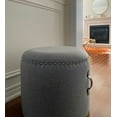 thumbnail image 1 of Round Upholstered Johnnie Ottoman Pouf, Vanity Stool with Pewter nail trimmed & Faux Leather handle-Dia20"x18"H, 1 of 4