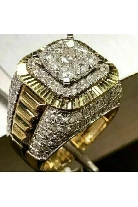 Round VVS1/D Diamond Men's Wedding Band Ring 14K Yellow Gold Plated 3.00Ct