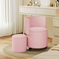 thumbnail image 1 of Round Vanity Chair with Storage, Rolling PU Leather Swivel Work Makeup Stool Chair with Folding Back, Upholstered Ottomans for Bedroom Living Room, 1 of 12