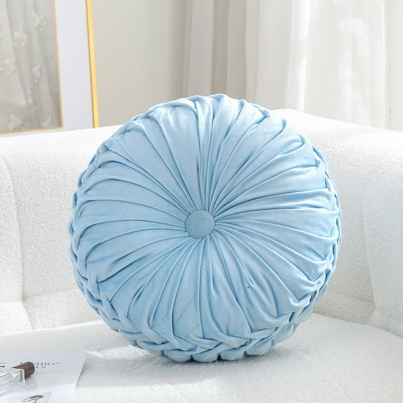 Velvet 15-Inch Round Decorative Pillow for Couch Decor (Sky Blue)