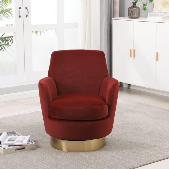 Round Velvet Swivel Armchair | 360 Swivel for Bedroom Reading | Manufactured Wood Frame | Comfortable Seat for Different Sizes