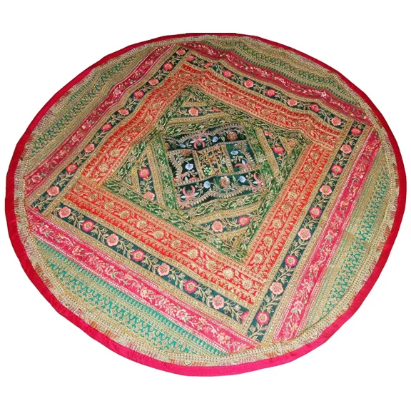 Round Vintage Indian Tablecloth – Handmade Table Cover, Runner & Wall Hanging Throw