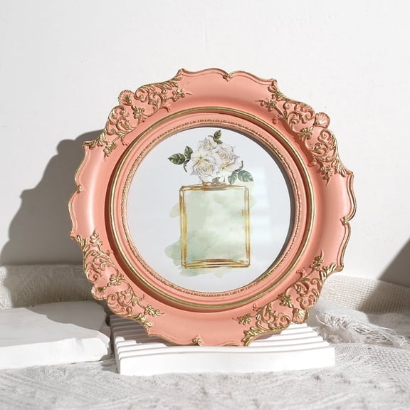 Round Vintage Picture Frames 55-With Class Front-Art Deco Wall Haning or Tabletop Photo Frame,Pink