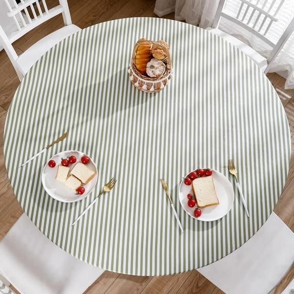 Round Vinyl Fitted Tablecloth with Flannel Backing Elastic Edge Design Table Cover Waterproof Oil-Proof Plastic Table Cloth Stain-Resistant Wipeable for 36"-44" Round