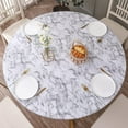 thumbnail image 1 of Round Vinyl Fitted Tablecloth with Flannel Backing Elastic Edge Design Table Cover Waterproof Oil-Proof Plastic Table Cloth Stain-Resistant Wipeable for 45"-52" Round, 1 of 6