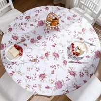 Round Vinyl Fitted Tablecloth with Flannel Backing Elastic Edge Design Table Cover Waterproof Oil-Proof Plastic Table Cloth Stain-Resistant Wipeable for 45"-52" Round
